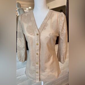 Elegant Beige Button-Up Women's Top Size Small